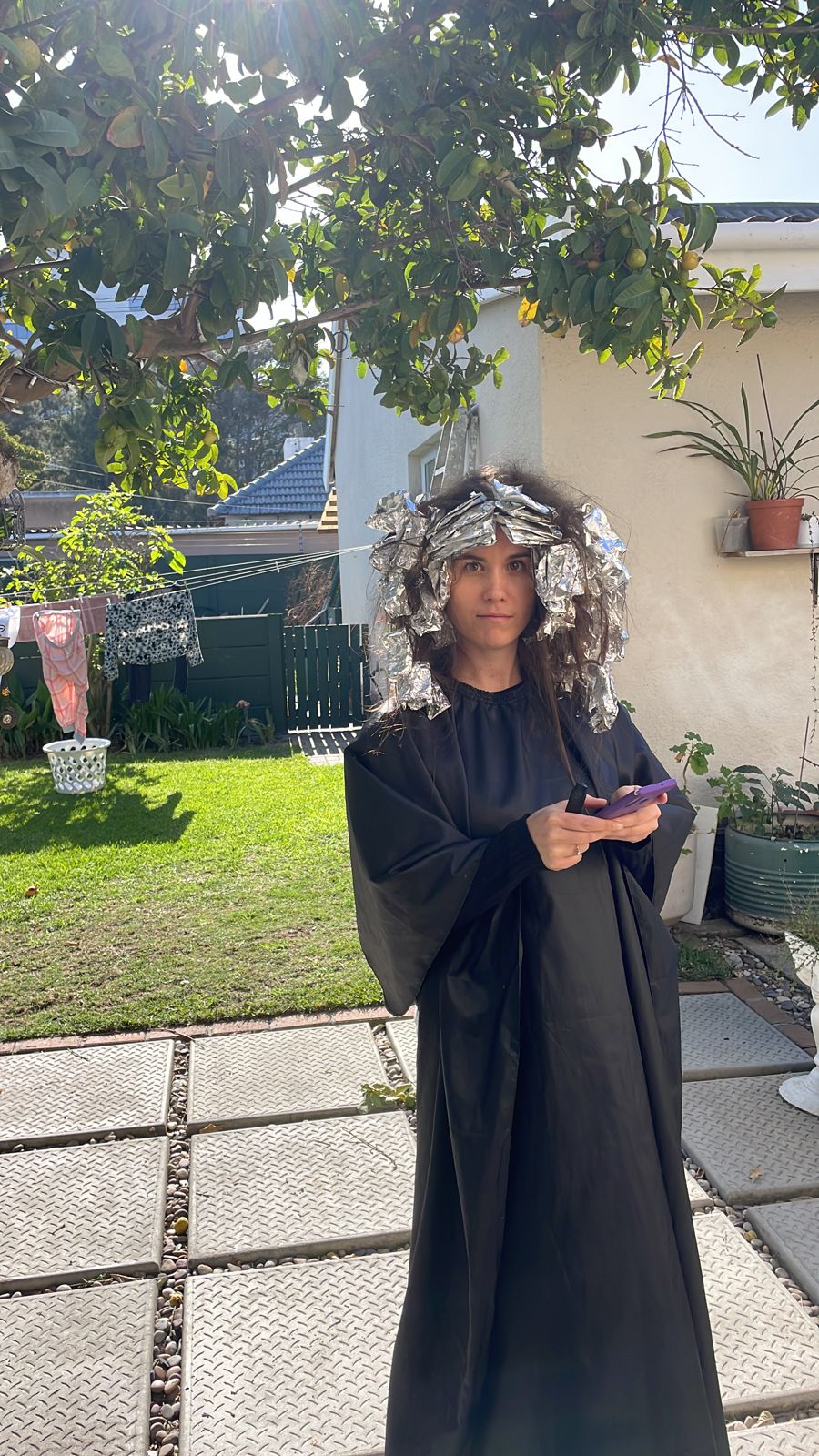 Foils in place during a highlight appointment in the garden, Kiss & Tell Pinelands